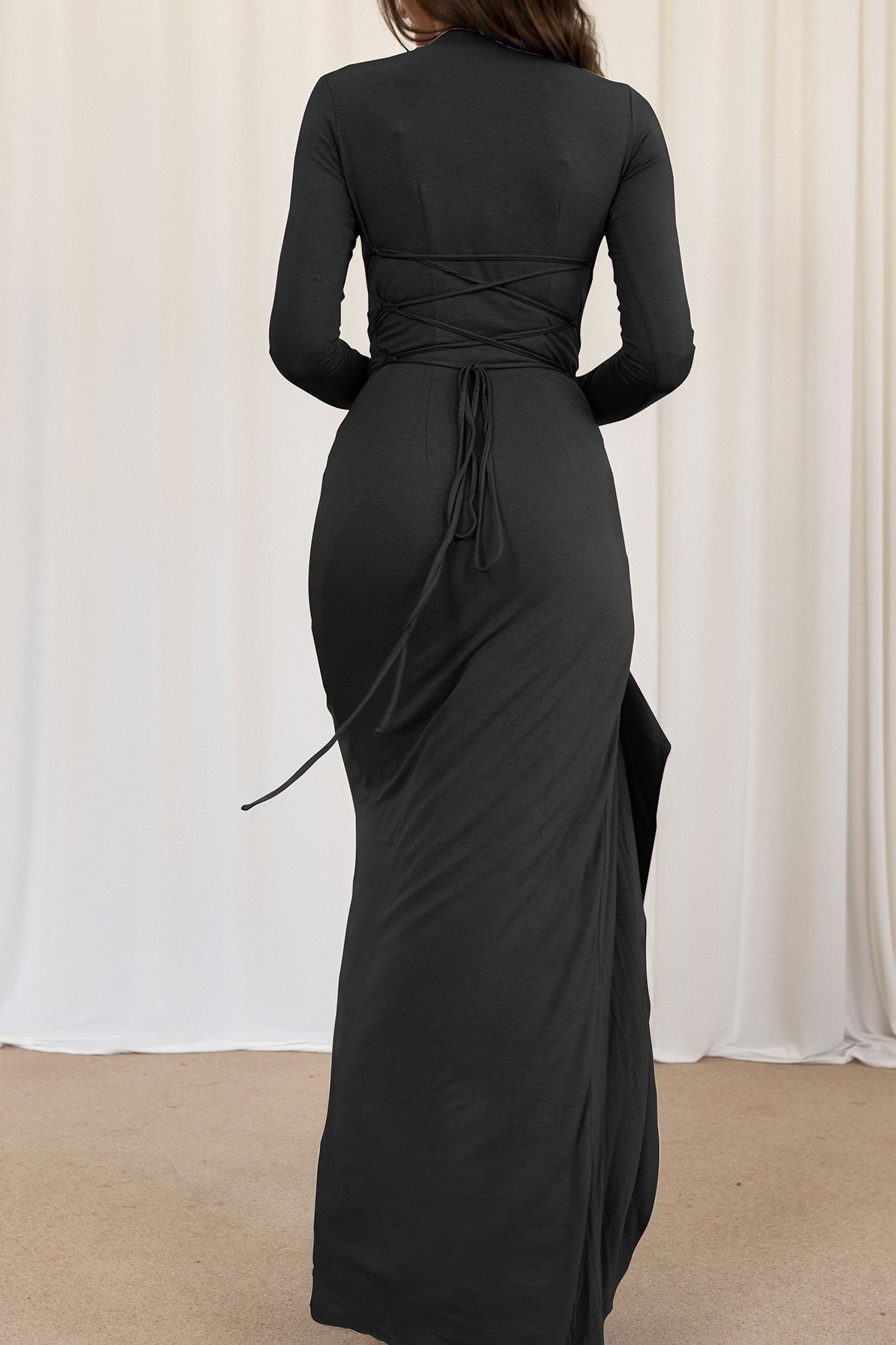 Slim Fit Pleated Long Sleeve Maxi Dress