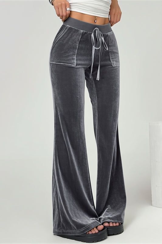 Velvet Look Drawstring Flared Pants
