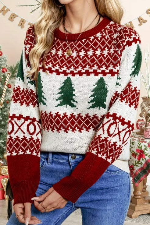 Argyle Striped Color Block Tree Sweater