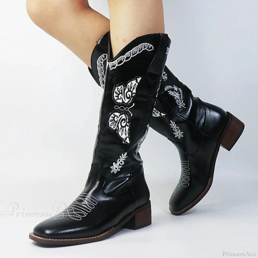 Affection Heart Mid-Calf Chunky Heel Rebel Western Boot