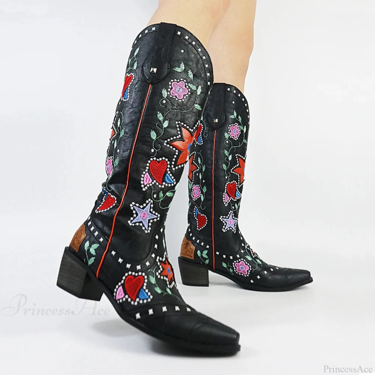 Affection Heart Mid-Calf Chunky Heel Rebel Western Boot Black C / 6