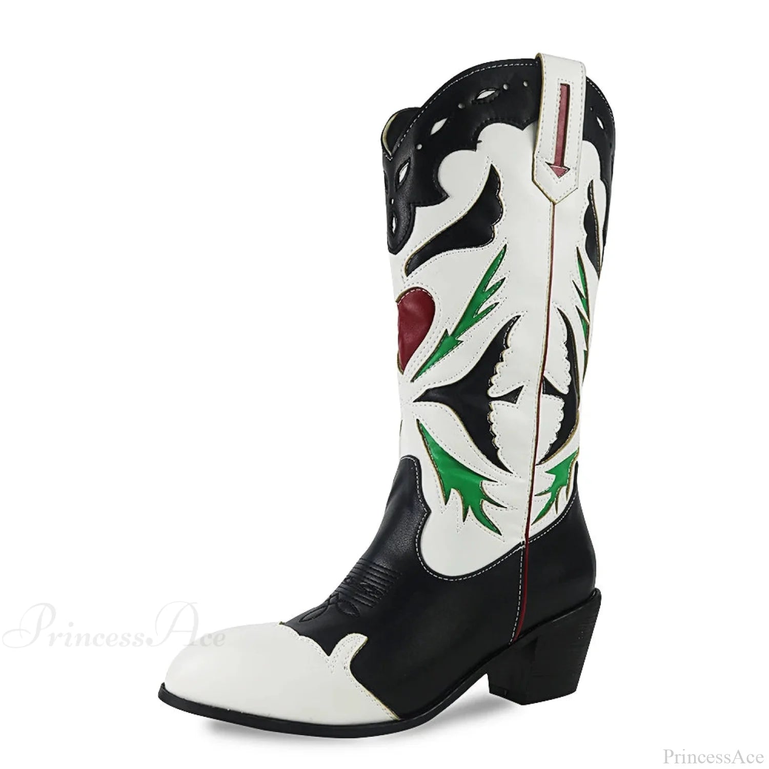 Affection Heart Mid-Calf Chunky Heel Rebel Western Boot black white / 6