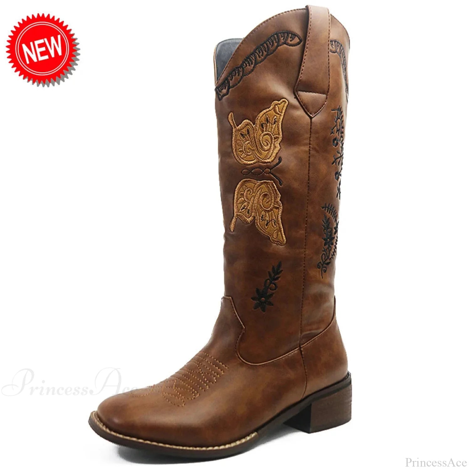 Affection Heart Mid-Calf Chunky Heel Rebel Western Boot brown B / 6