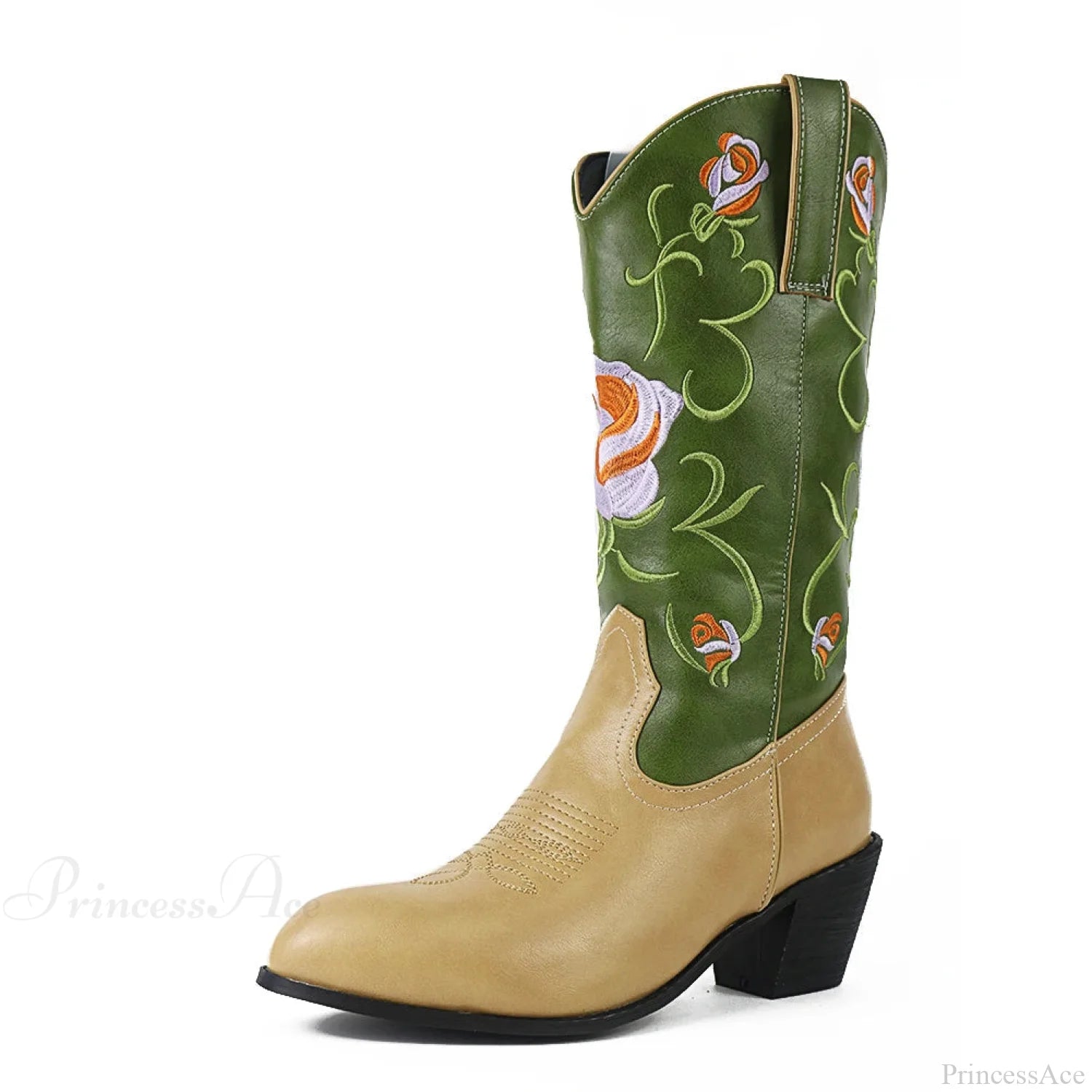 Affection Heart Mid-Calf Chunky Heel Rebel Western Boot Green / 6