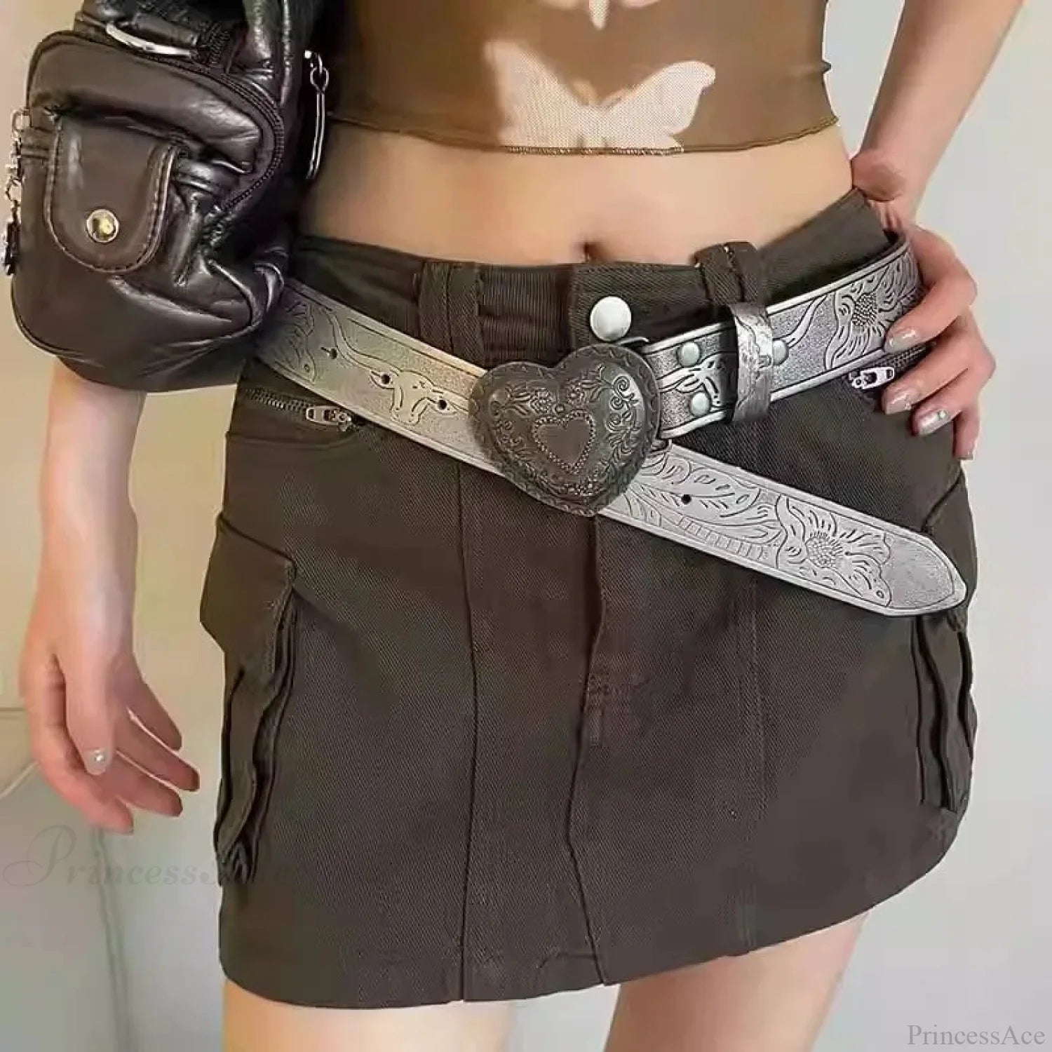 Affection Y2K Gothic Vintage Slender Individuality Belt GRAY / 105CM