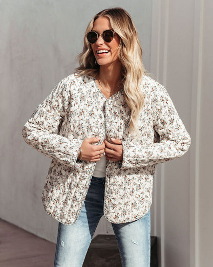 Cotton Pocketed Quilted Jacket - Cream