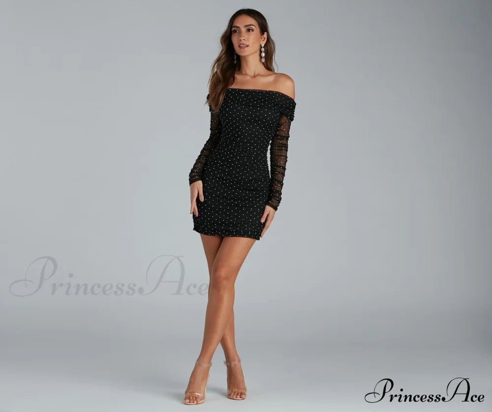 Aliya Formal Stylish Heatstone Ruched Bodycon S.o. Short Dresses