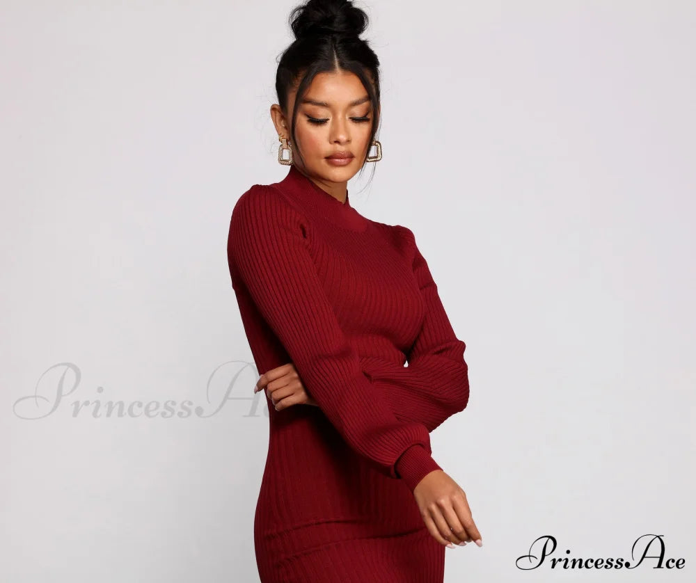 All Dolled Up Charming Ribbed Knit Mini Dress Sweaters