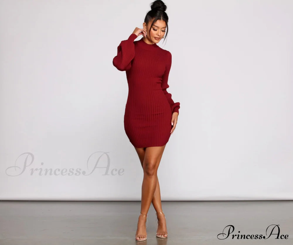 All Dolled Up Charming Ribbed Knit Mini Dress Sweaters