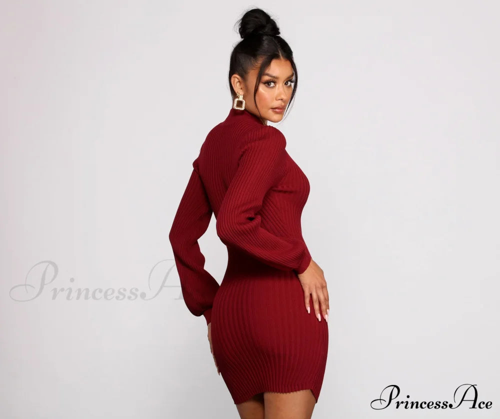 All Dolled Up Charming Ribbed Knit Mini Dress Sweaters