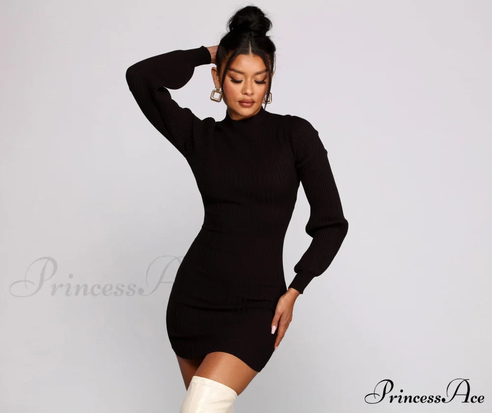 All Dolled Up Charming Ribbed Knit Mini Dress Sweaters