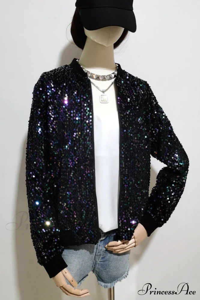 All Eyes On Charming You Sequin Bomber Jacket