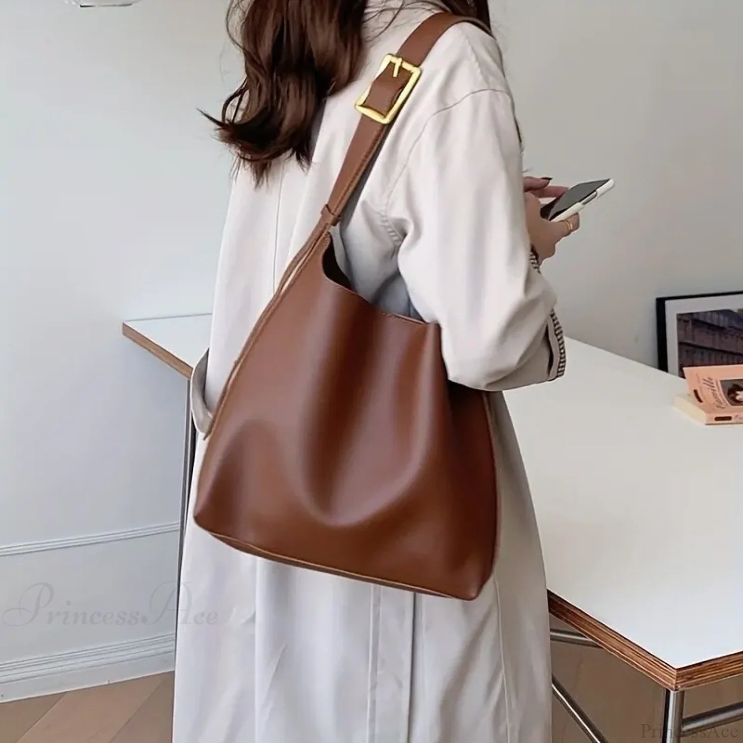All-Match Minimalist PU Leather Shoulder Bag Brown shoulder-250126