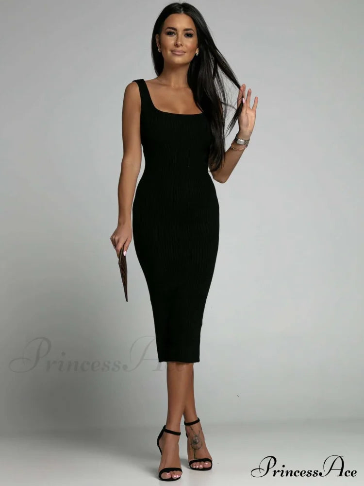 Allure Them All Scoop Graceful Neck Tank Midi Dress Black / Xs Sweaters-L