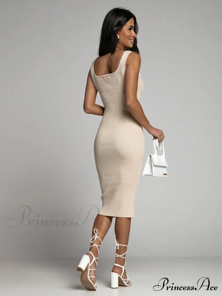 Allure Them All Scoop Graceful Neck Tank Midi Dress Sweaters-L