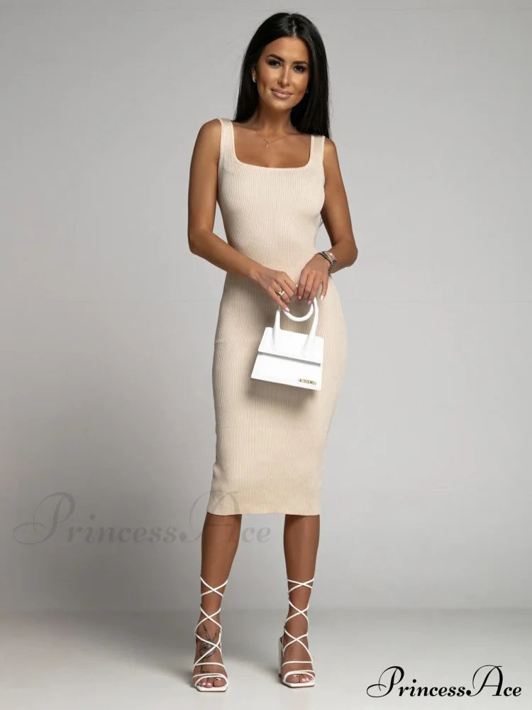 Allure Them All Scoop Graceful Neck Tank Midi Dress Taupe / Xs Sweaters-L