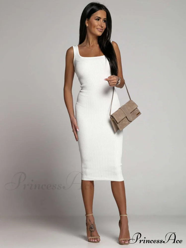 Allure Them All Scoop Graceful Neck Tank Midi Dress White / Xs Sweaters-L