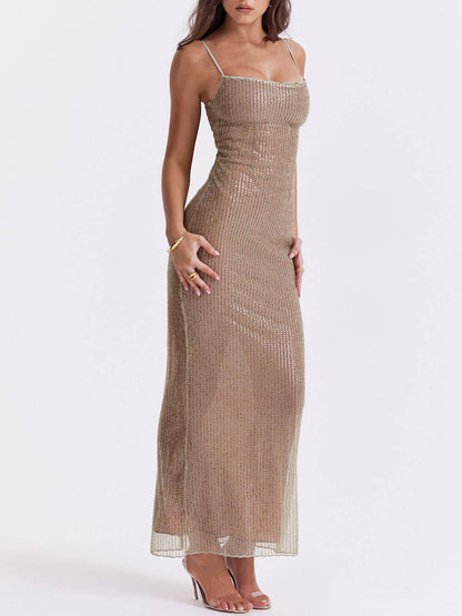 Cafe Au Lait Charming Beaded Maxi Dress