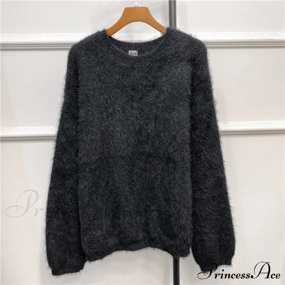 Alpaca-Blend Cozy Loose Warm Comfortable Unique Trendy Casual Sweater Black / S Sweaters-L