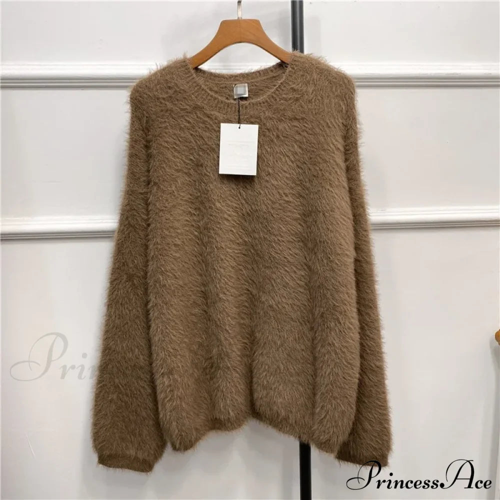 Alpaca-Blend Cozy Loose Warm Comfortable Unique Trendy Casual Sweater Chocolate / S Sweaters-L