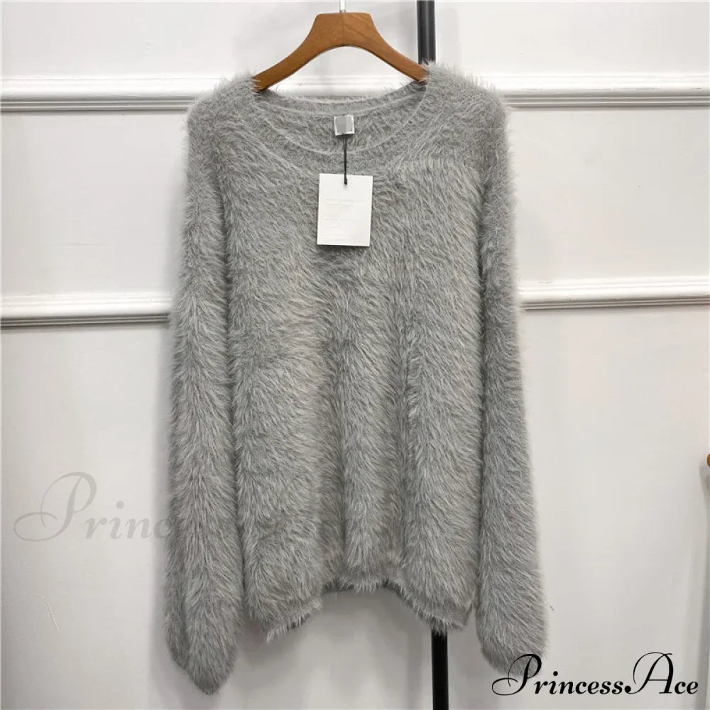 Alpaca-Blend Cozy Loose Warm Comfortable Unique Trendy Casual Sweater Light Grey / S Sweaters-L