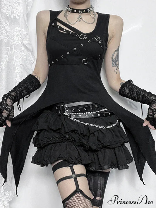 Alt Goth Cyber Y2K Gothic Eyelet Bandage Crop Top Black / S Halloween