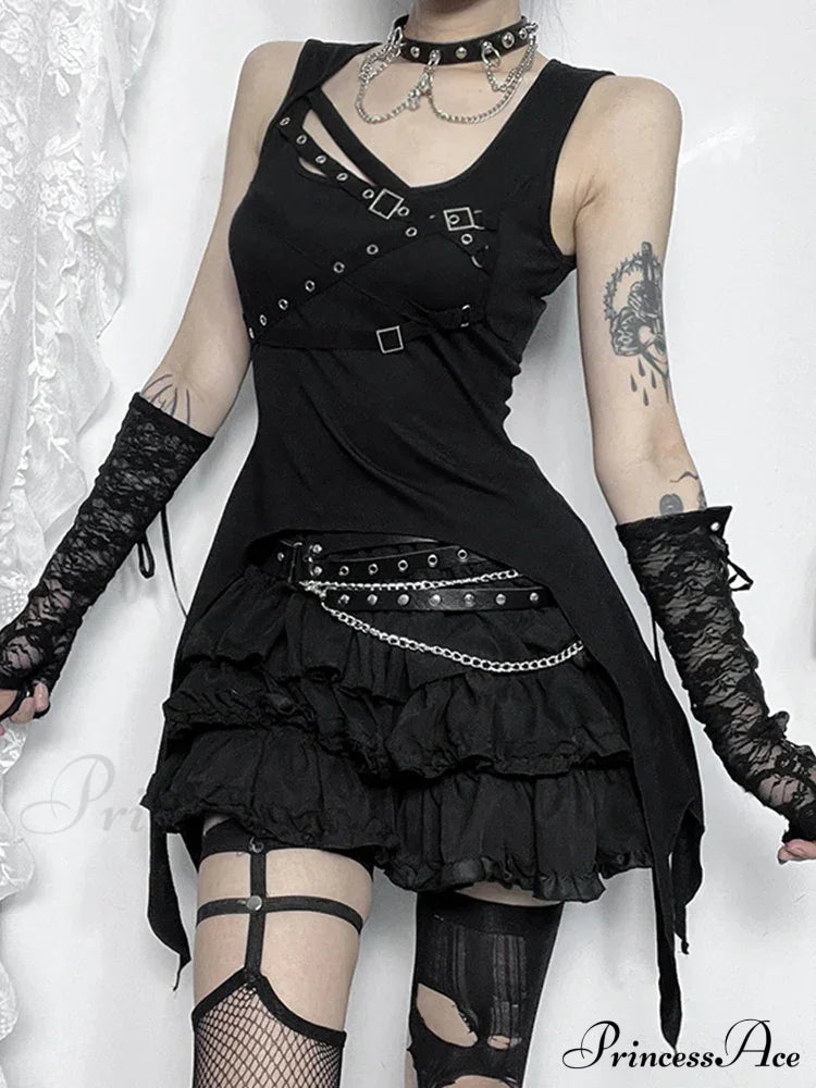 Alt Goth Cyber Y2K Gothic Eyelet Bandage Crop Top Halloween