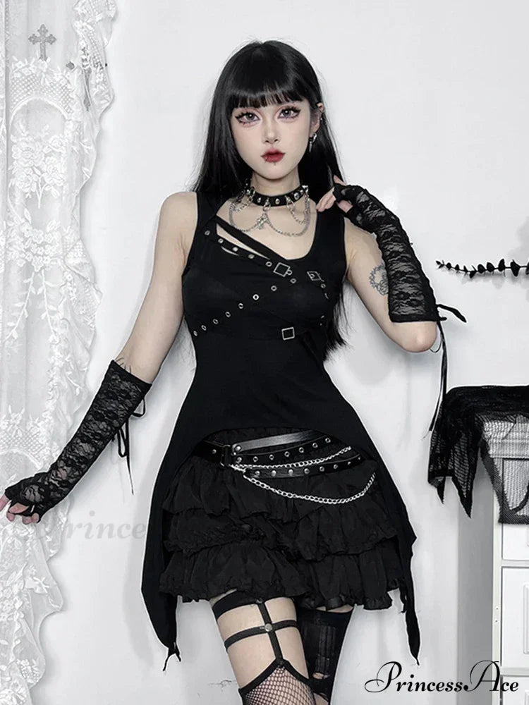 Alt Goth Cyber Y2K Gothic Eyelet Bandage Crop Top Halloween