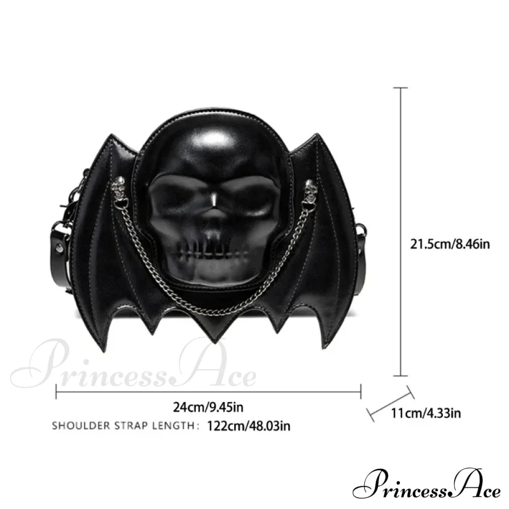 Alternative Fashion Skull Shaped Gothic Bat Wing Metal Chain Shoulder Bag Halloween