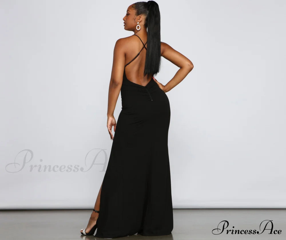 Amelie Formal High Charming Slit Crepe Dress S.o. Long Dresses