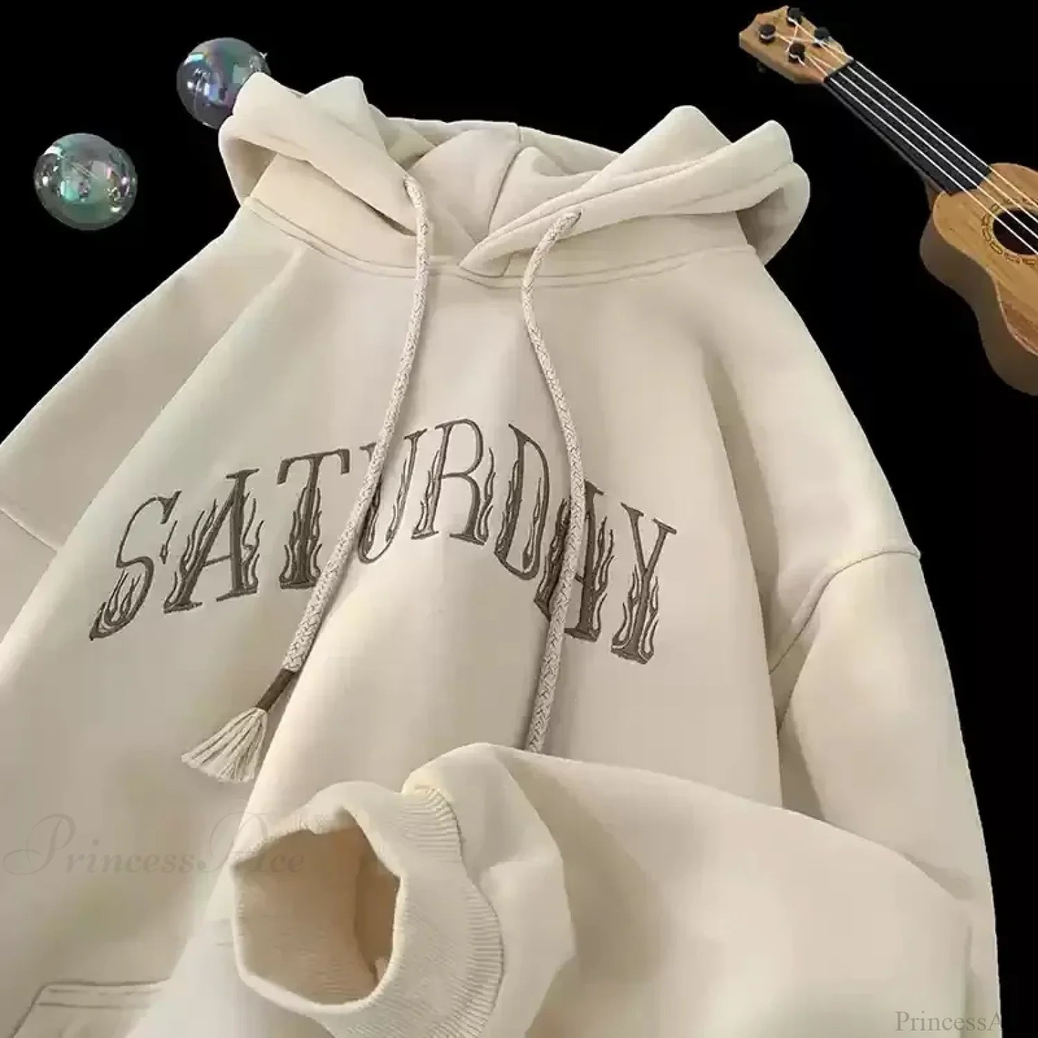 American Flame Print Fleece Y2K Hoodie