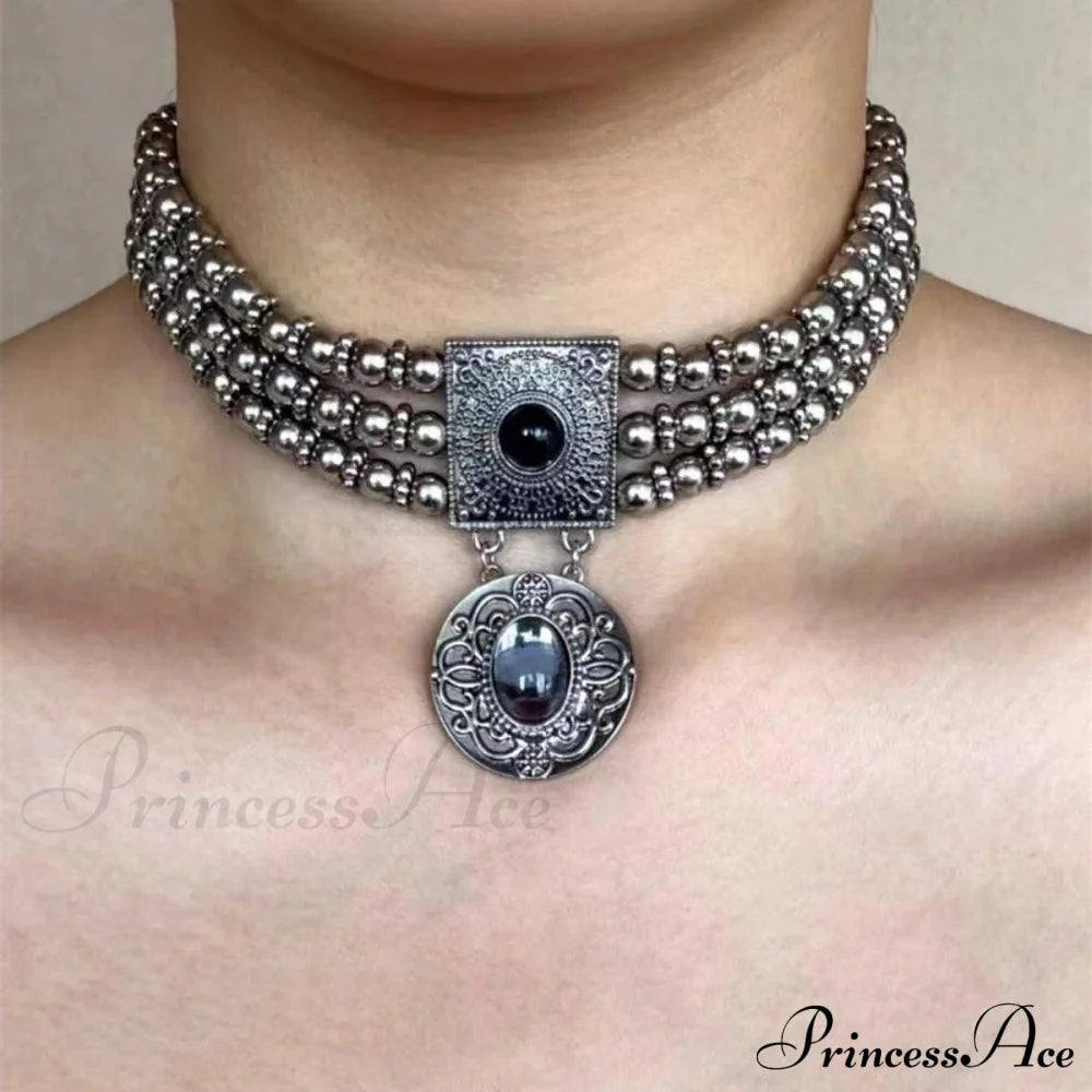 American Vintage Layered Titanium Steel Choker Necklace Halloween