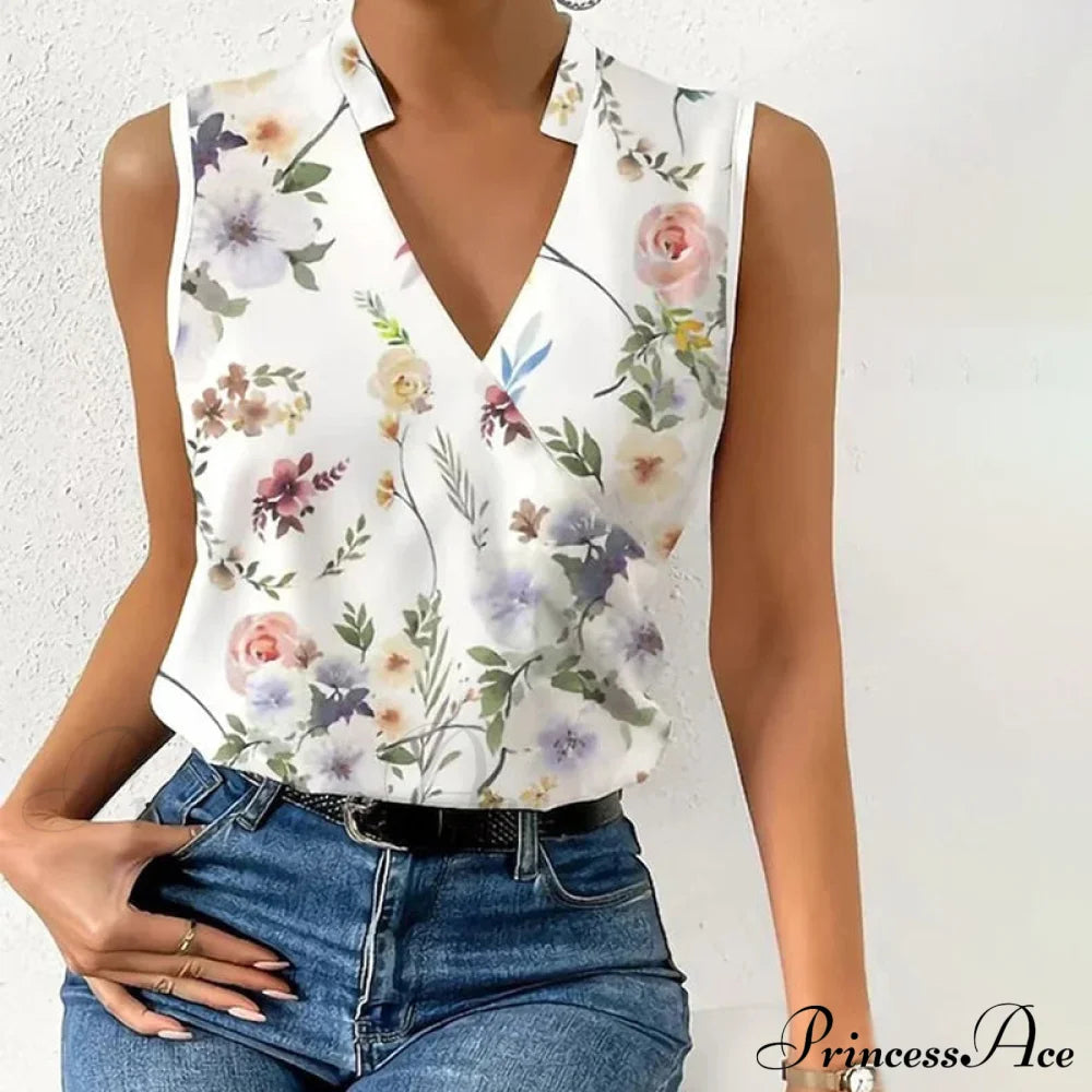 An Tank Elegant Flowered Top With Design Blouses