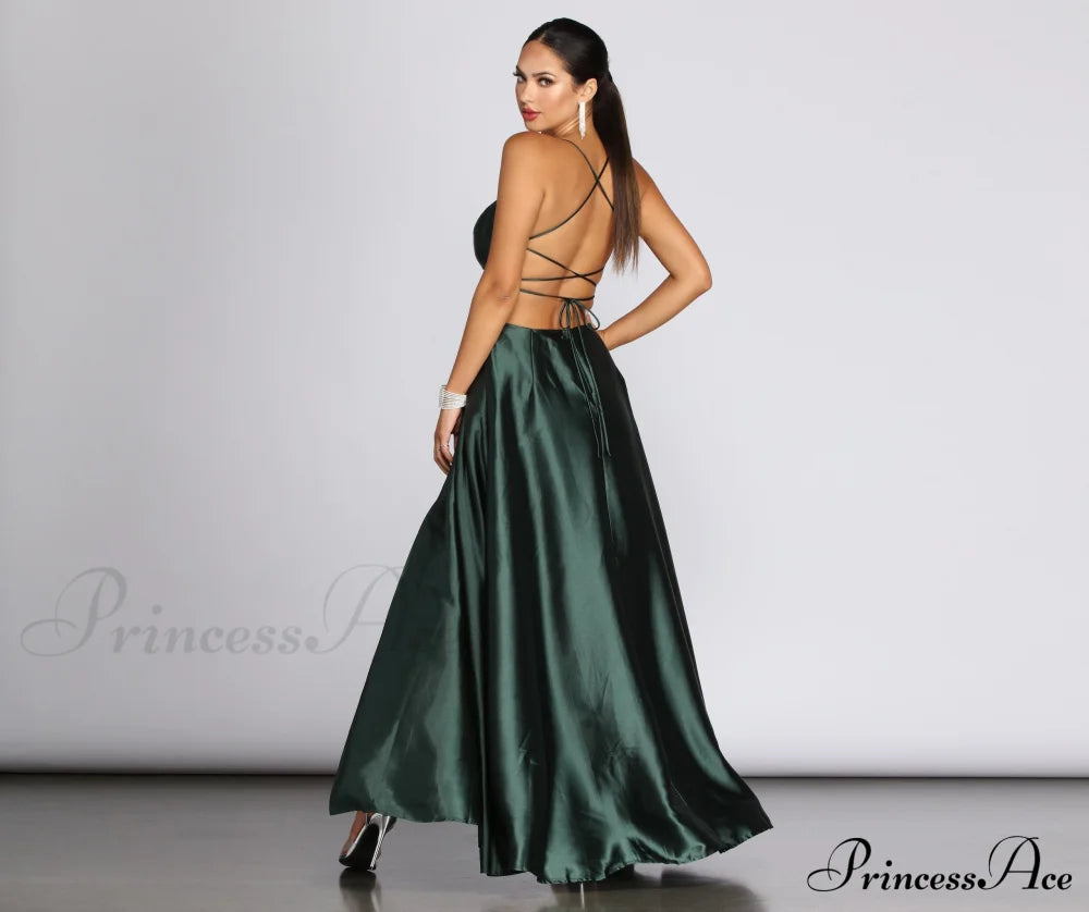 Anne Formal Lattice Satin Dress - Lady Occasions