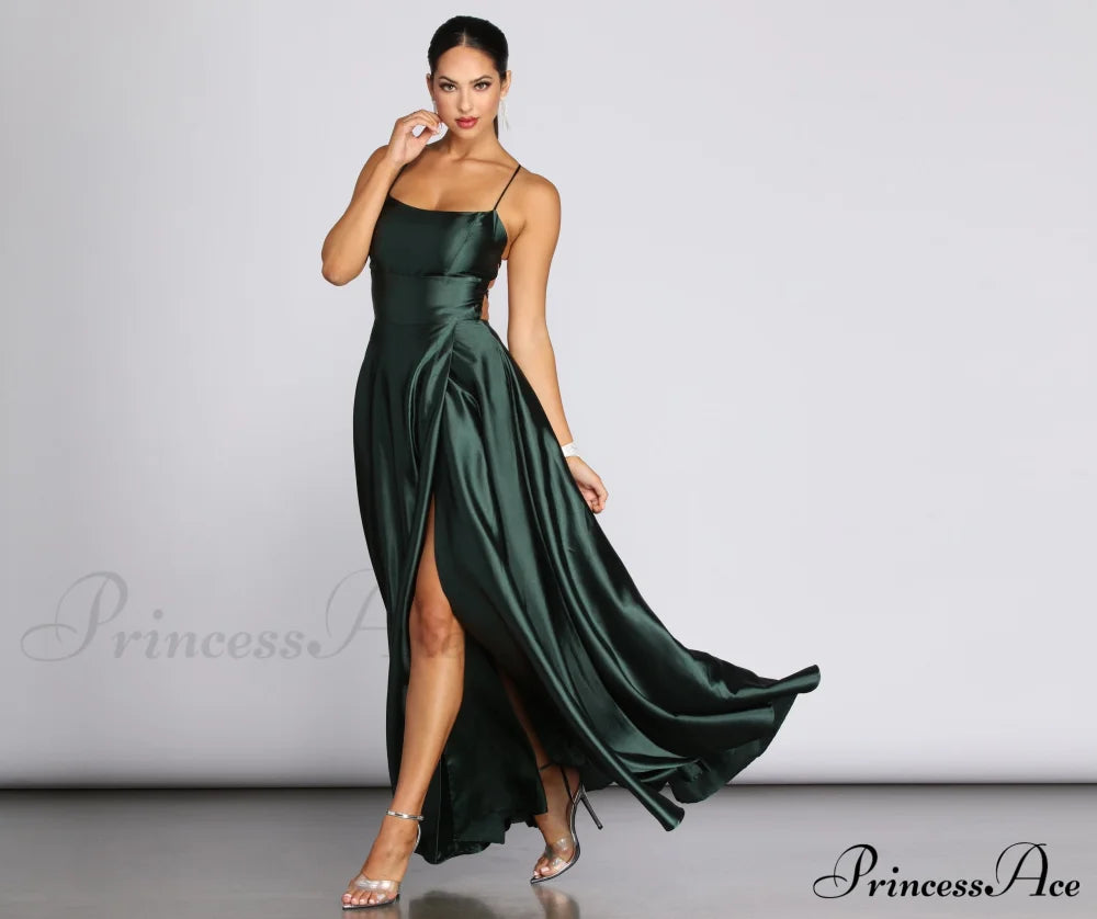 Anne Formal Stylish Lattice Satin Dress S.o. Long Dresses