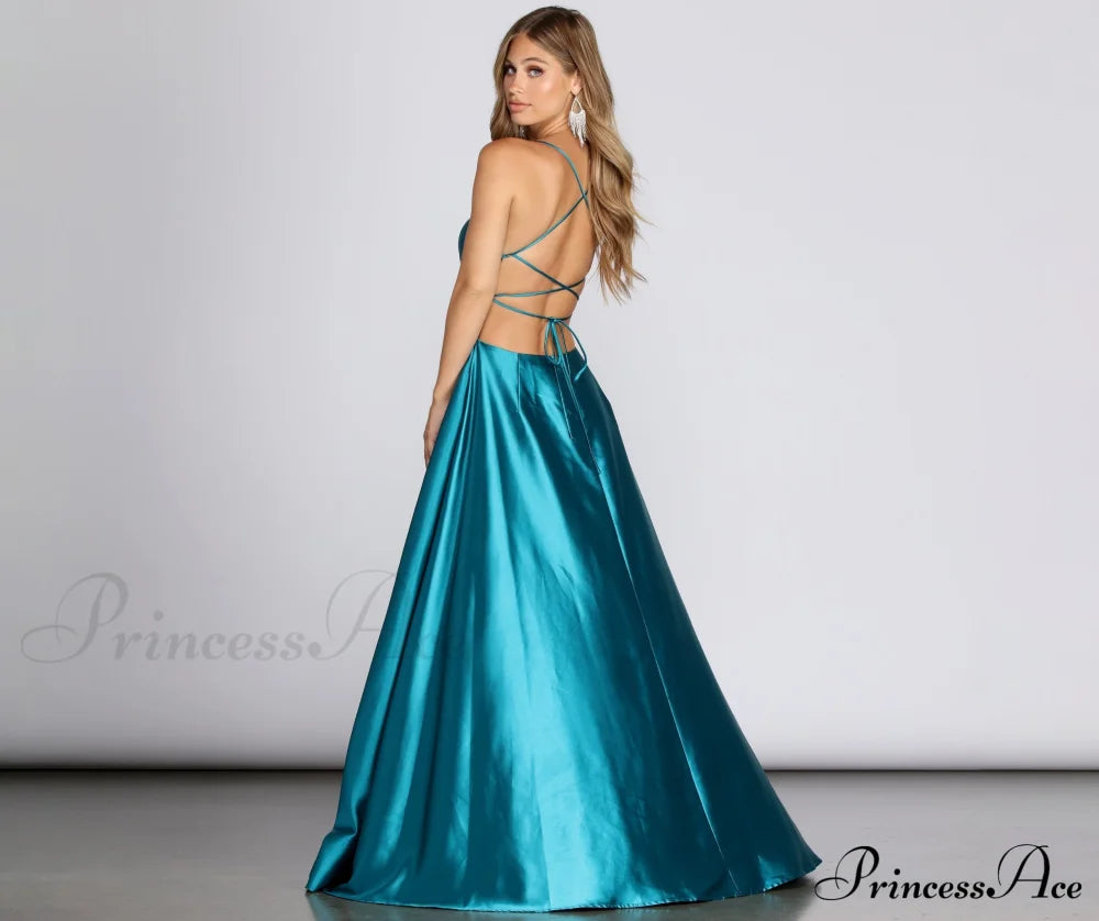 Anne Formal Stylish Lattice Satin Dress S.o. Long Dresses