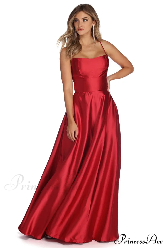 Anne Formal Stylish Lattice Satin Dress S.o. Long Dresses