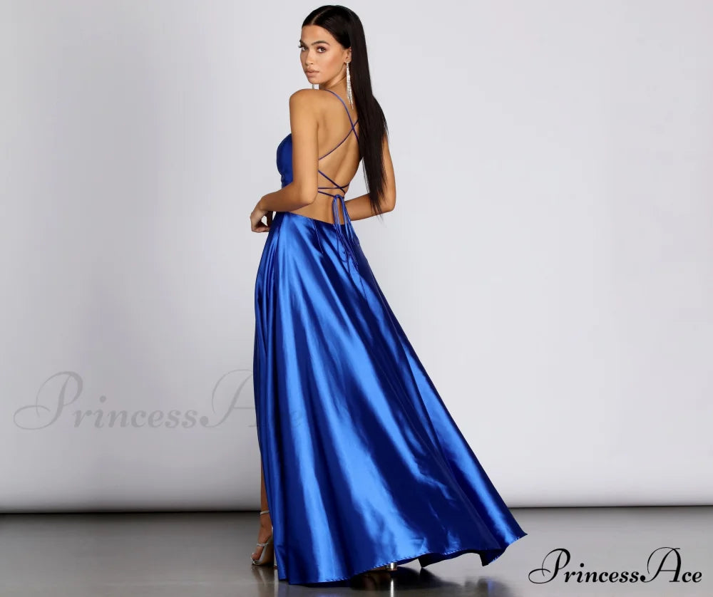Anne Formal Stylish Lattice Satin Dress S.o. Long Dresses