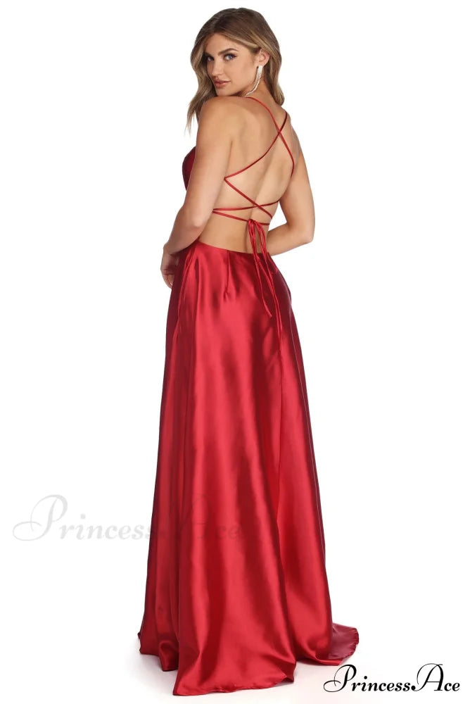 Anne Formal Stylish Lattice Satin Dress S.o. Long Dresses