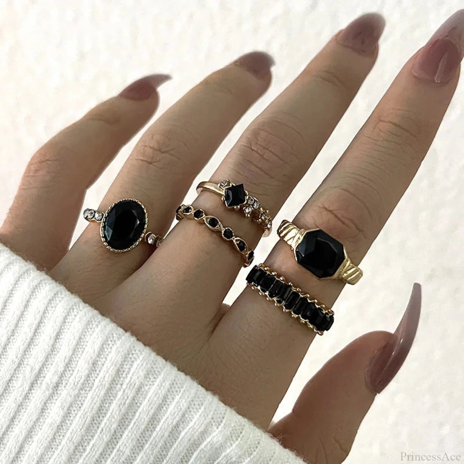 Antique Ebony Crystal Geometric Gothic Band BLACK