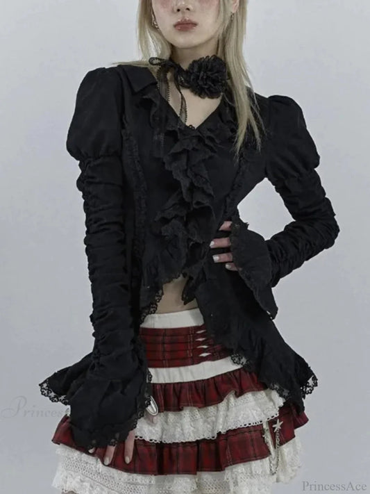 Antique Extended Sleeve Lace Blouse Black / S