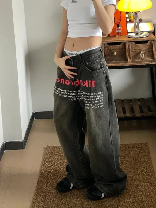 Antique Gothic Baggy Letter Pant black / S