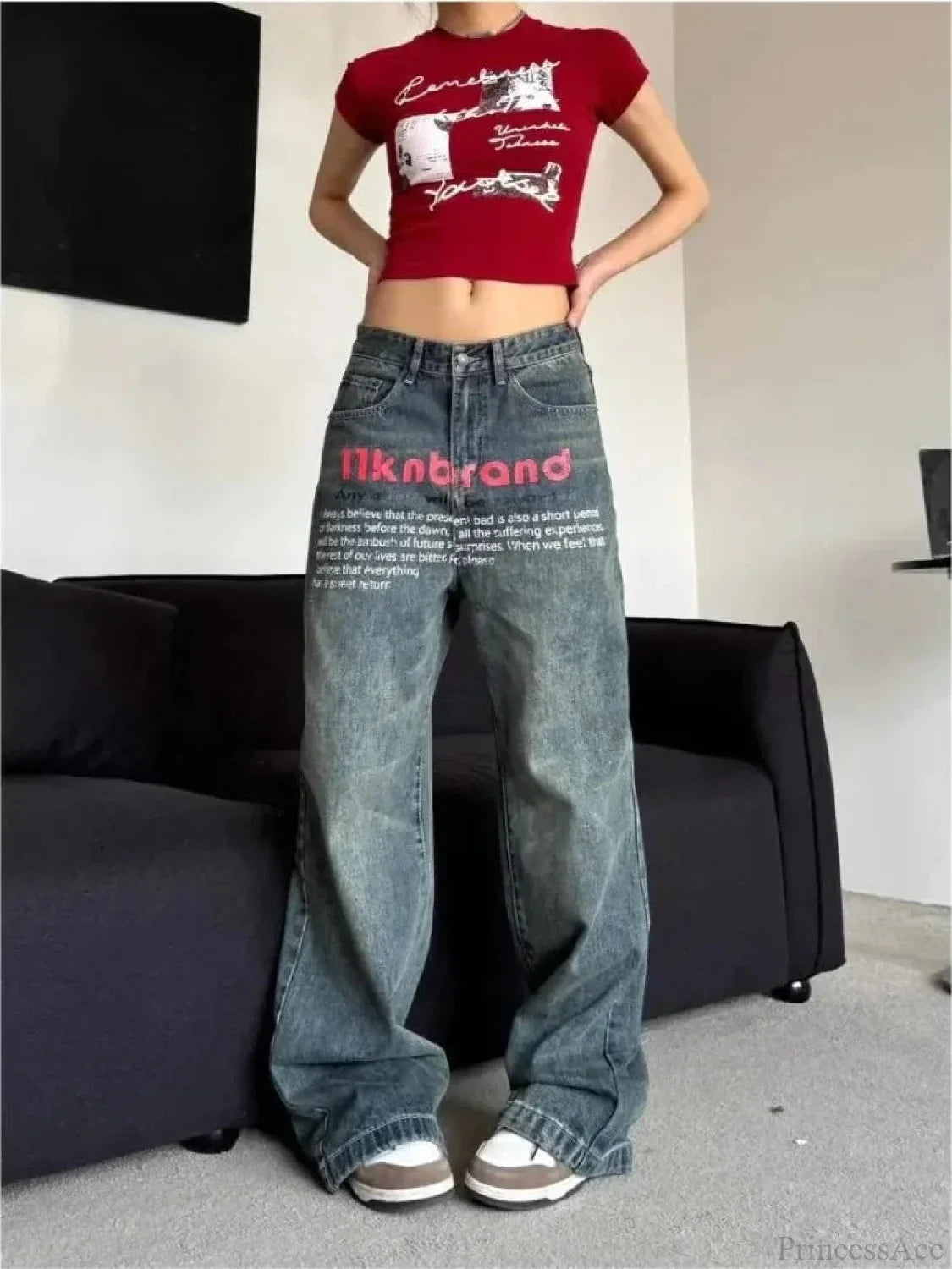 Antique Gothic Baggy Letter Pant blue / S