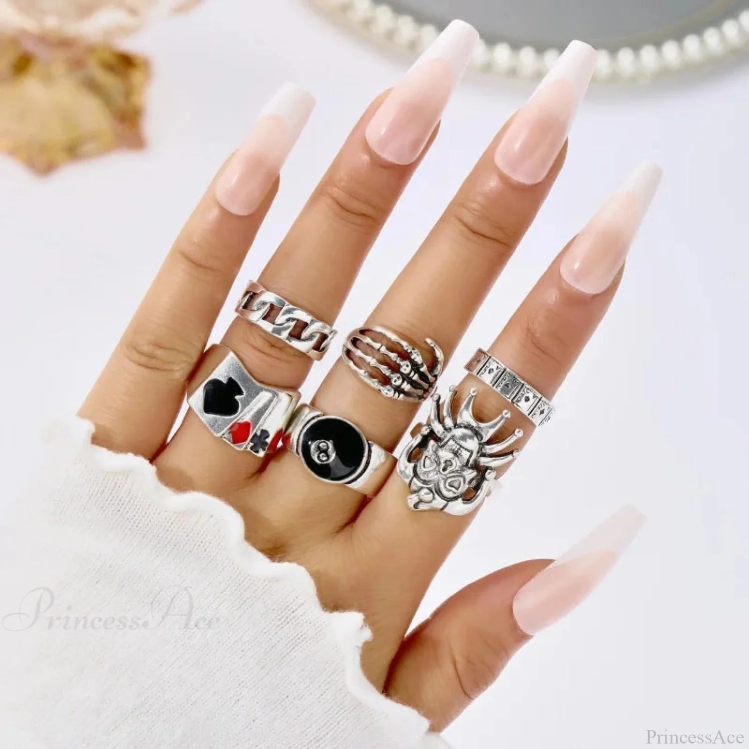 Antique Gray Crimson Oval Gothic Band sliver4