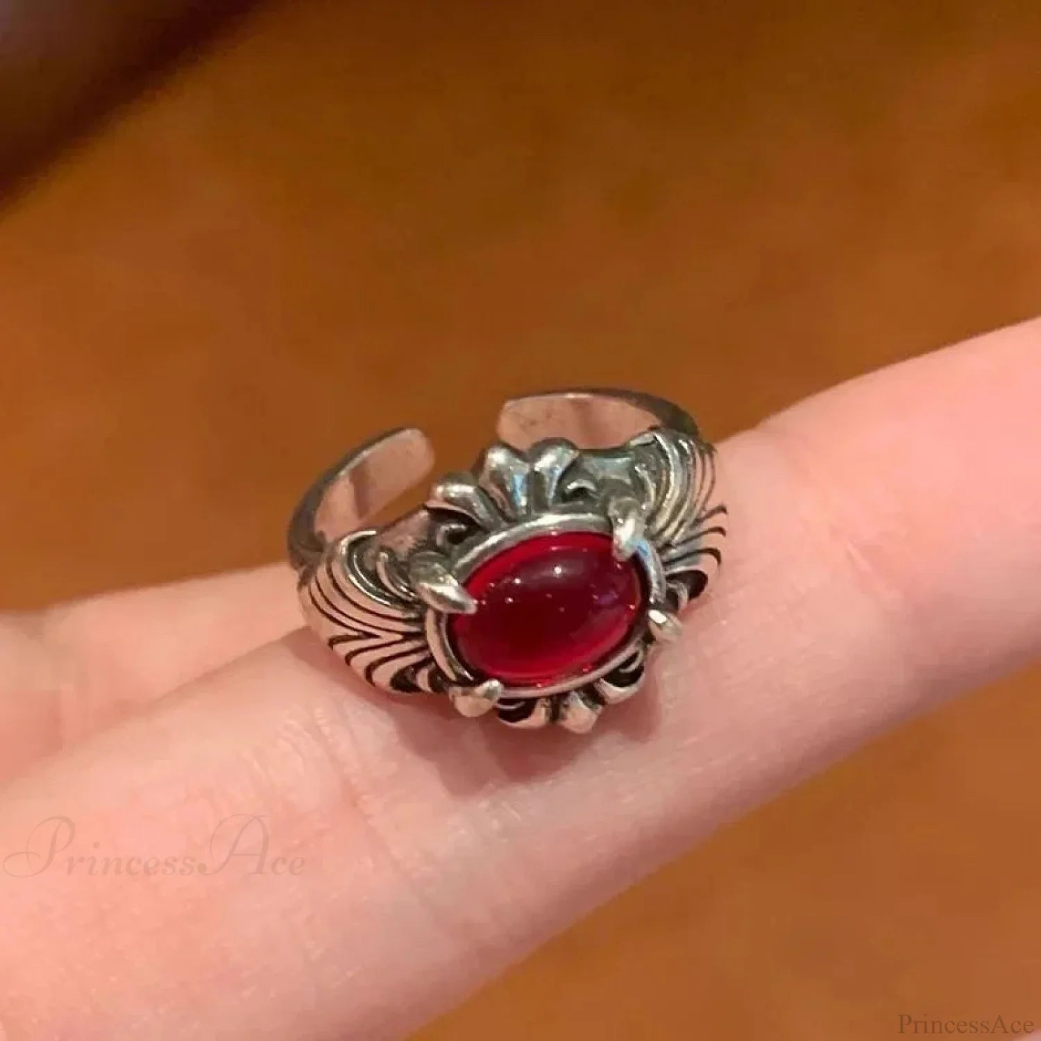 Antique Mysterious Crimson Crystal Cross Band resizable / sliver3