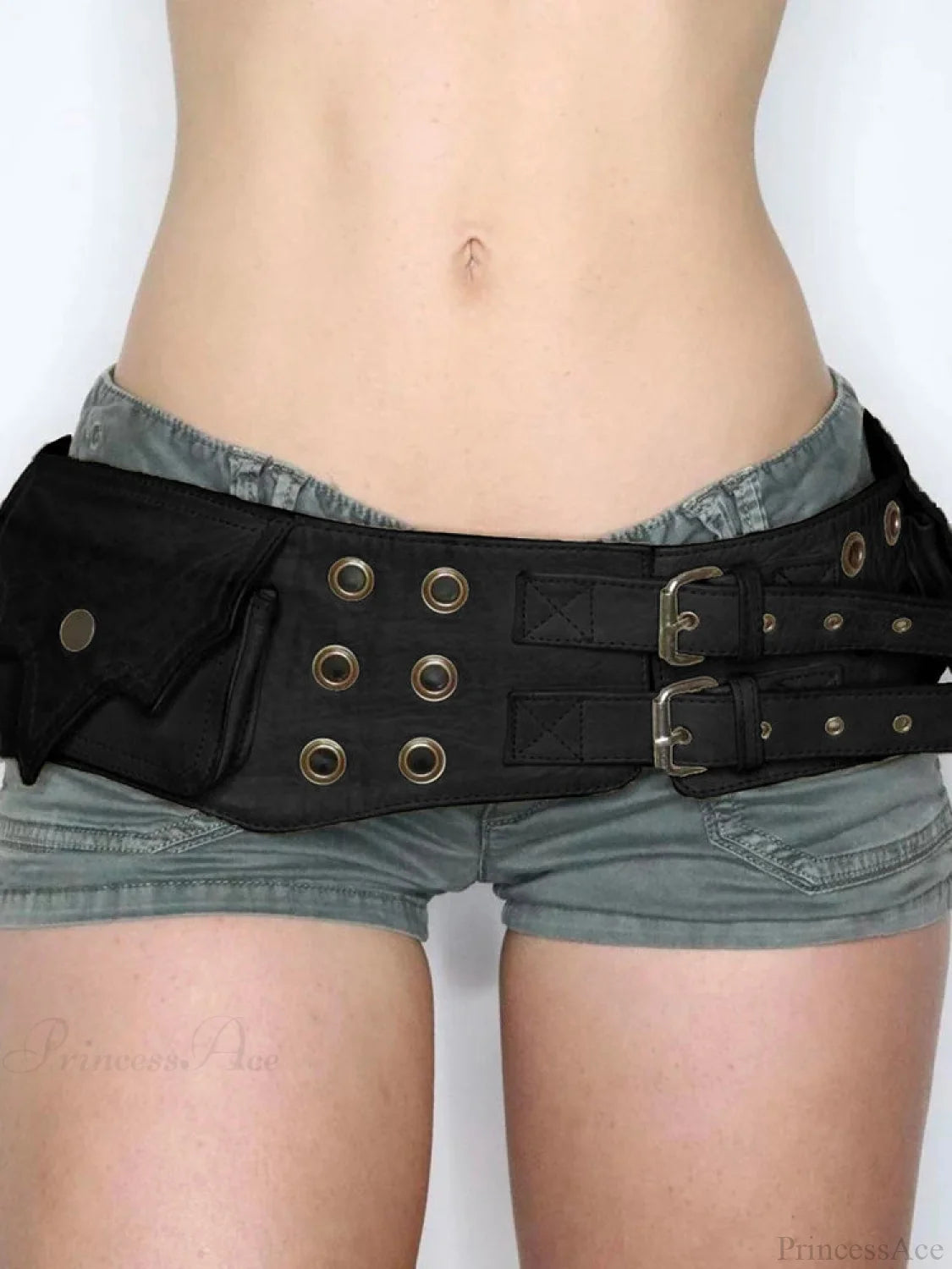Antique Mysterious Large Pockets Synthetic Leather Belt Black
