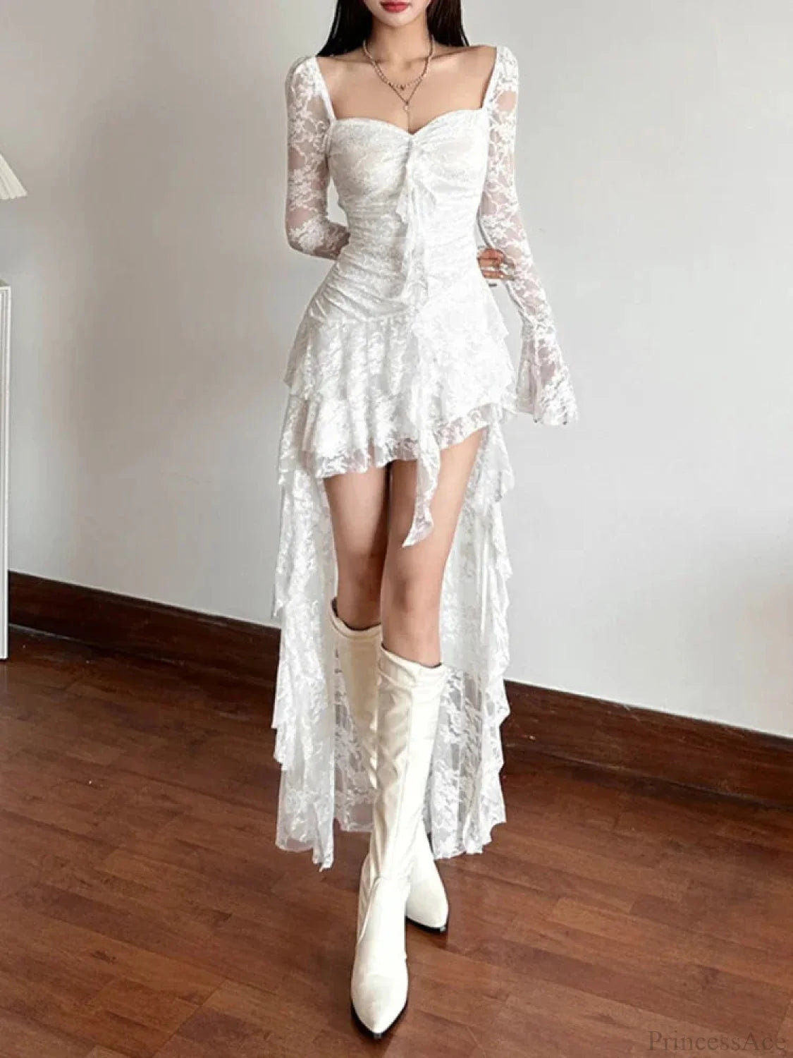 Antique Transparent Bodice Midi Dress White / S