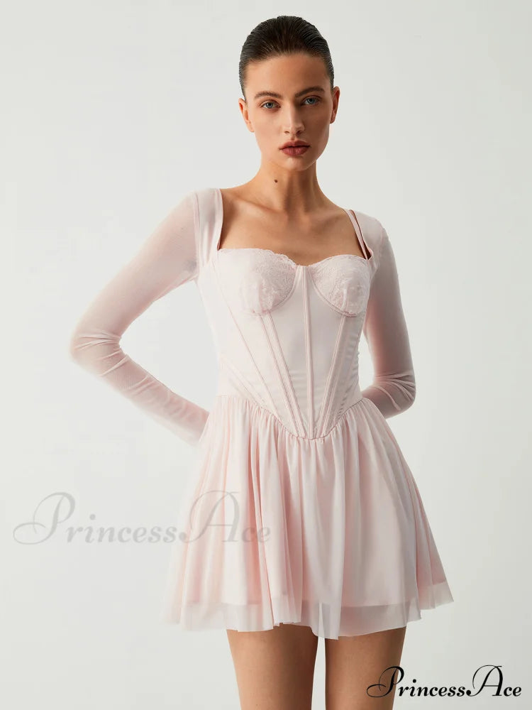 Aphrodite Mesh Bustier Corset Modern Long Sleeve Short Dress Dresses