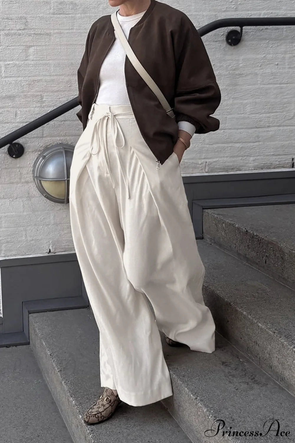 Apricot High Waist Drawstring Pleated Pants