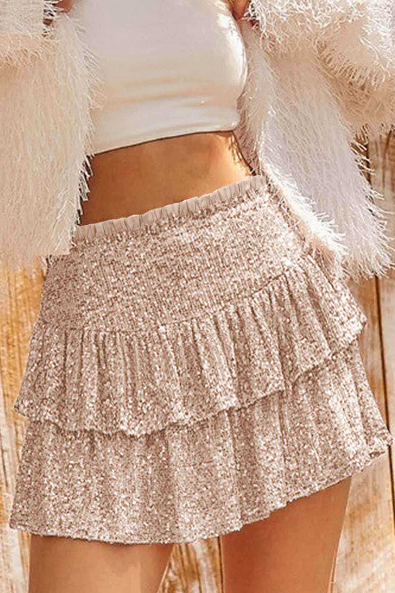 Mini Tiered Sequined Folded Skirt